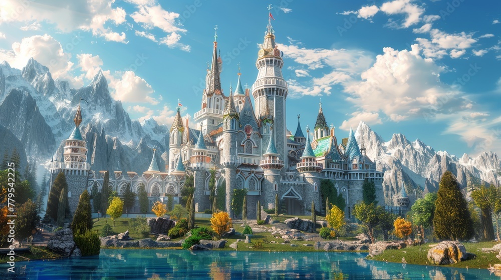 Enchanted fairytale castle in a magical kingdom  AI generated illustration