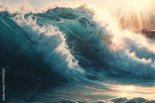 AI generated illustration of beautiful wild sea waves on a sunny waves - great for wallpapers