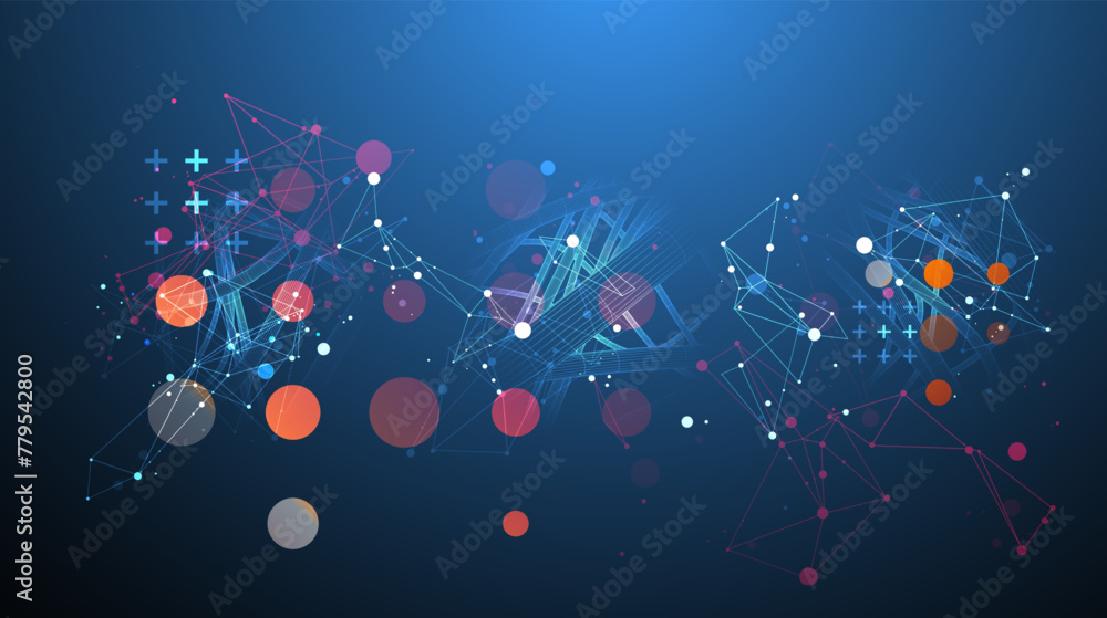 Vector abstract background with a wireframe dynamic pipes, line and particles inside circle. - obrazy, fototapety, plakaty 