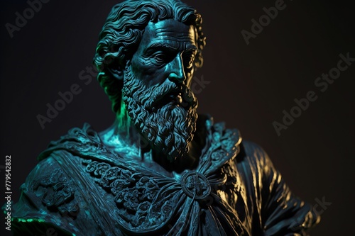 AI generated illustration of a mans statue isolated on black background