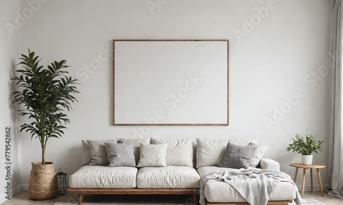 Poster frame mockup in light modern classic interior