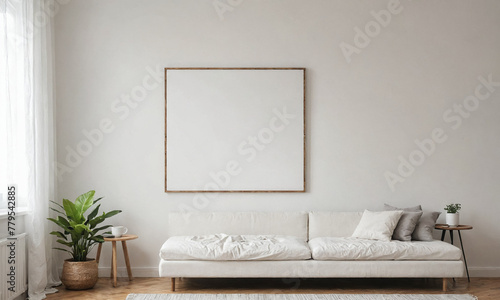 Poster frame mockup in light modern classic interior