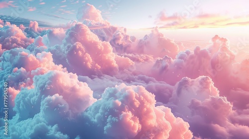 Pastel-colored dreamland with fluffy clouds AI generated illustration