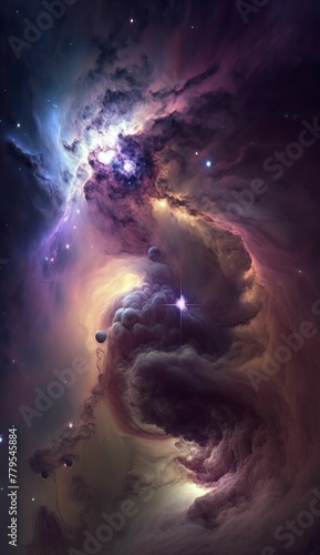 AI-generated illustration of galaxies in space with spirals, planets, asteroids and nebulae