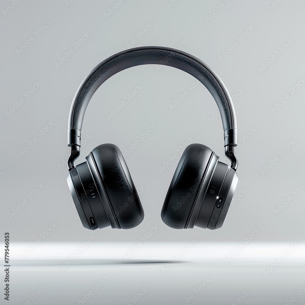 Professional Black Studio Headphones Floating. Professional Black Studio Headphones Floating.
