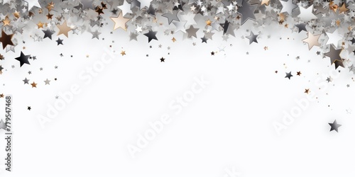 silver stars frame border with blank space in the middle on white background festive concept celebrations backdrop with copy space for text photo or presentation