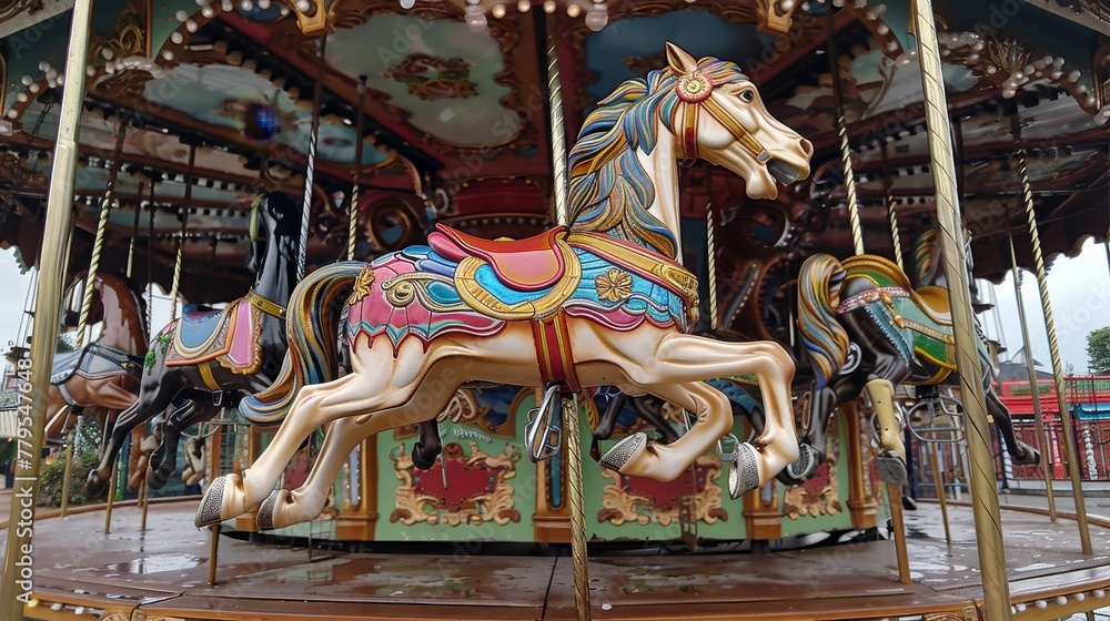 Sweet carousel with intricately designed horses  AI generated illustration