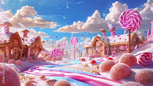 Sweet candyland with lollipops and gumdrops  AI generated illustration