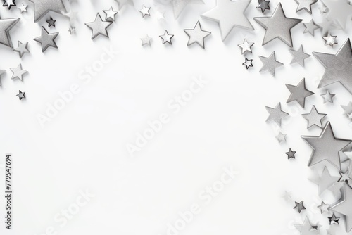 silver stars frame border with blank space in the middle on white background festive concept celebrations backdrop with copy space for text photo or presentation
