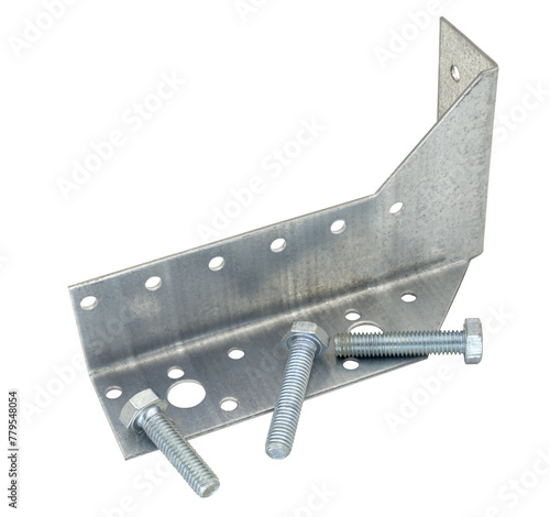 Perforated metal sheet and screw bolt on white