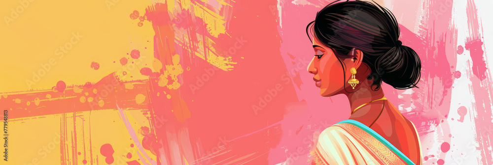 South Asian woman beauty fashion illustration.