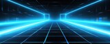 sky blue light grid on dark background central perspective, futuristic retro style with copy space for design text photo backdrop
