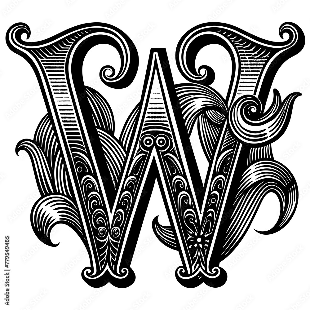 abstract floral ornament, black letter silhouette vector illustration ...