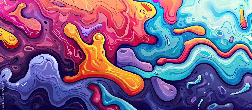 Violet waves and swirls on an azure background create a colorful abstract painting resembling the movements of musical instruments and organisms Violet waves and swirls on an azure background create a colorful abstract painting resembling the movements of musical instruments and organisms