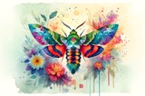 Watercolor Painting of Hummingbird moth