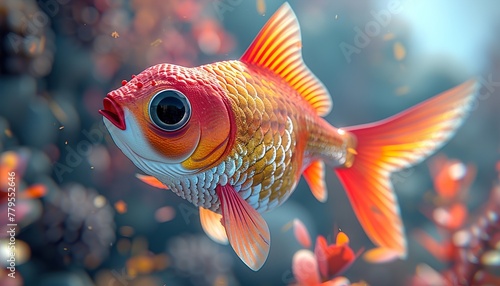 cute cartoon kawaii funny spherical goldfish with big bulging eyes