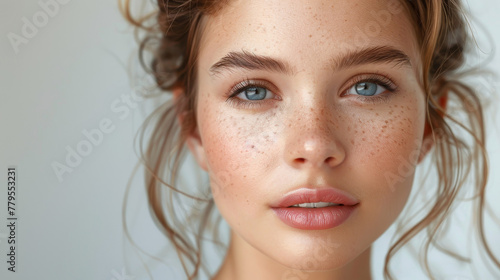 Portrait of a young woman with natural beauty and freckles