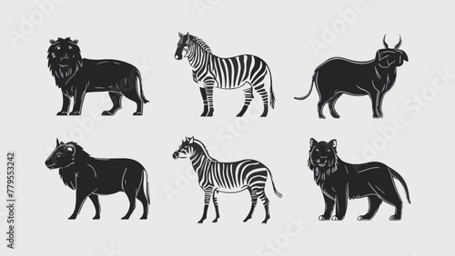 Collection of Animal Logos in Vector Format  Black  Isolated on White Background - Illustration