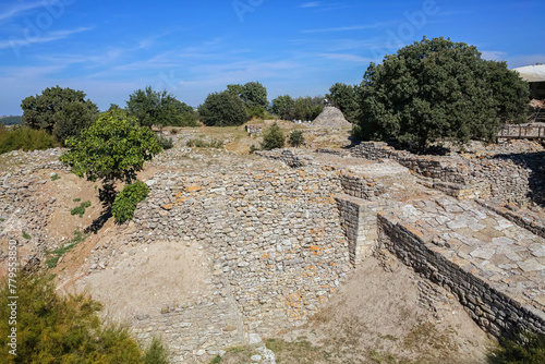 Troy, Homer' Illiad city. Southwest ramp of Troy II - the main entrance to citadel of ancient Troy. Hisarlik hill. Tevfikiye (Cankkale), Turkey (Turkiye)