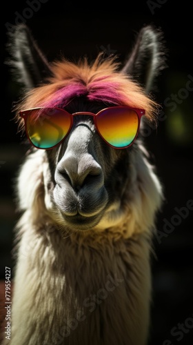 AI generated illustration of an alpaca in sunglasses