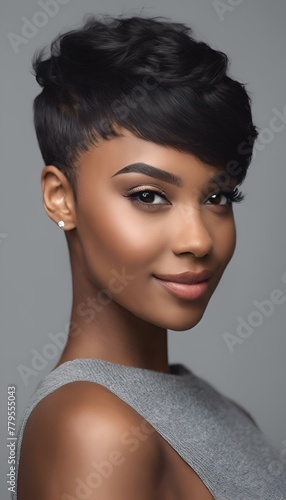 AI generated illustration of a gorgeous portrait of an African American woman with short hair