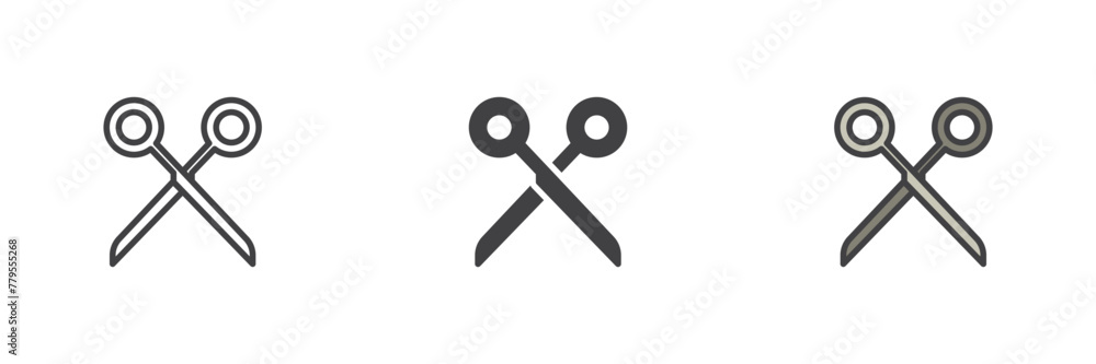 Scissors different style icon set Scissors different style icon set