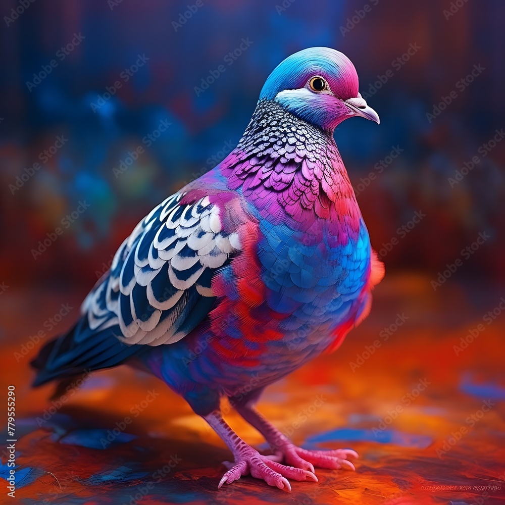 AI generated illustration of a colorful bird on the ground near orange objects AI generated illustration of a colorful bird on the ground near orange objects