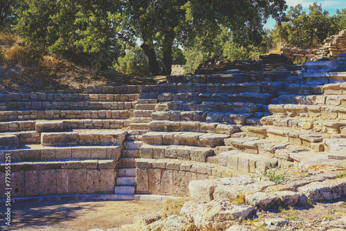 Odeon of Troy IX - small concert hall in ancient Troy of Roman era. Hisarlik hill. Tevfikiye (Cankkale), Turkey (Turkiye) photo