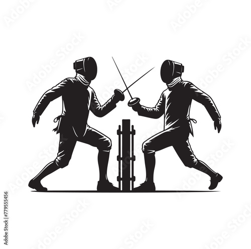 Fencing sport  vector silhouette, side view. fencer illustration
