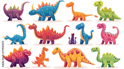 Cartoon happy dinosaur Collection with Prehistoric background