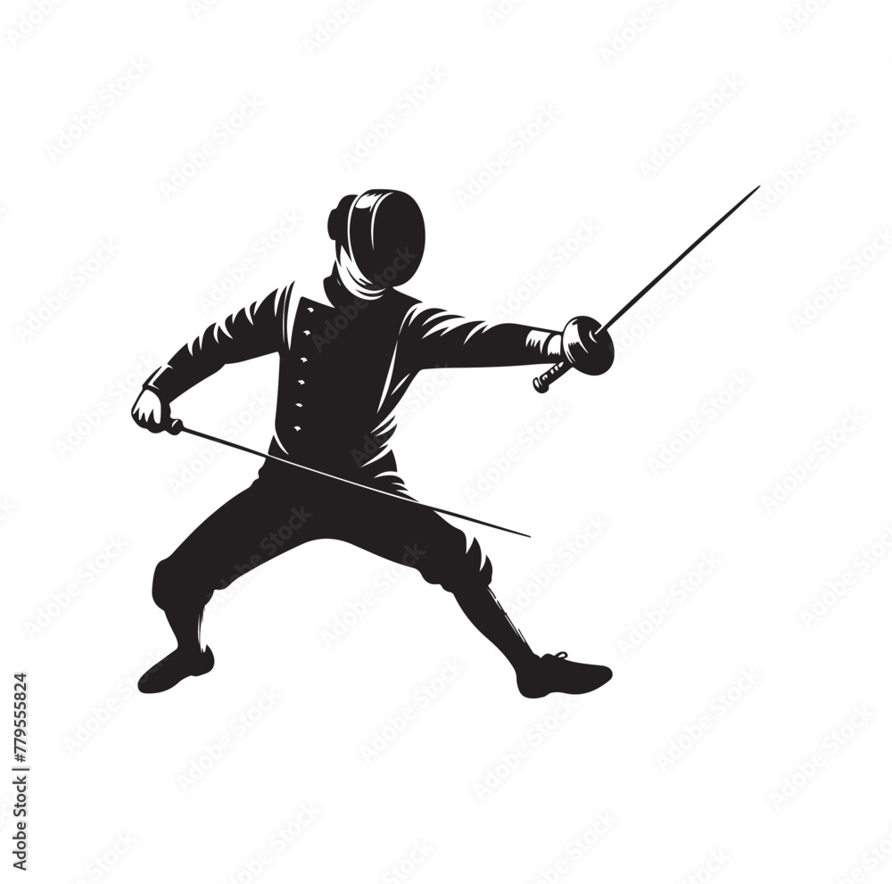 Fencing sport vector silhouette, side view. fencer illustration
Fencing sport vector silhouette, side view. fencer illustration