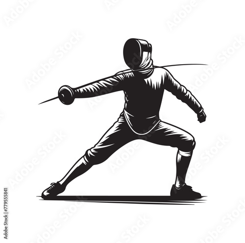 Fencing sport vector silhouette, side view. fencer illustration 