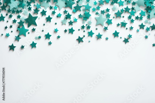 turquoise stars frame border with blank space in the middle on white background festive concept celebrations backdrop with copy space for text photo or presentation