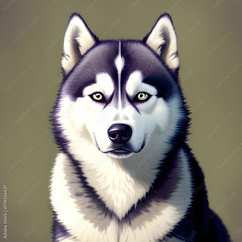 an illustration of a husky in a vintage style