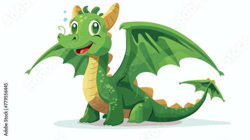Cartoon happy green dragon isolated on white background