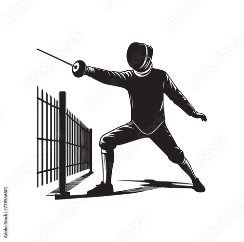 Fencing sport  vector silhouette, side view. fencer illustration
