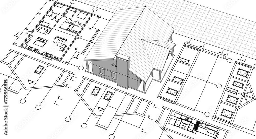 house architectural project sketch 3d illustration
house architectural project sketch 3d illustration
