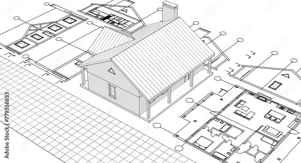 house architectural project sketch 3d illustration
house architectural project sketch 3d illustration