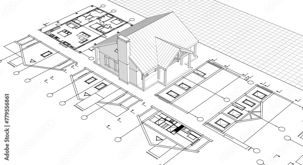 house architectural project sketch 3d illustration	
