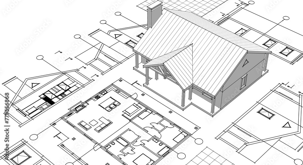 house architectural project sketch 3d illustration
house architectural project sketch 3d illustration