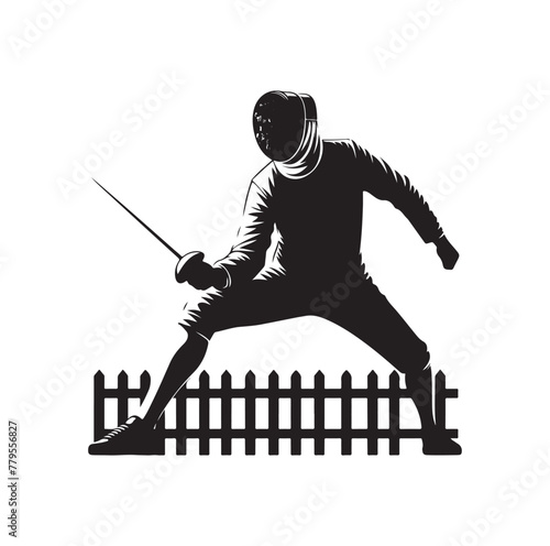 Fencing sport  vector silhouette, side view. fencer illustration
