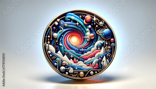 3d flat icon as Cosmic Canvas A cosmic themed backdrop that brings the mysteries of the universe to your ad. in abstract digital wallpapers theme with isolated white background ,Full depth of field, h