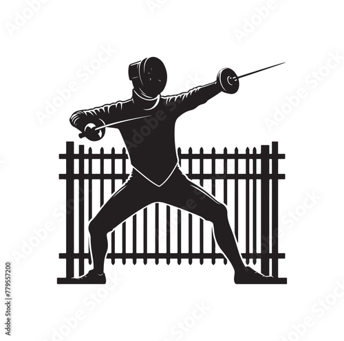 Fencing sport  vector silhouette, side view. fencer illustration
