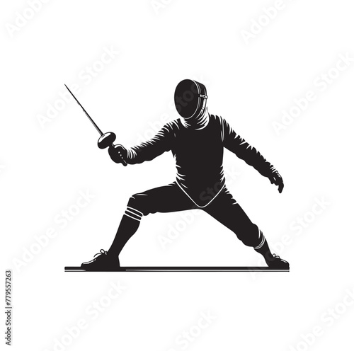 Fencing sport  vector silhouette, side view. fencer illustration
