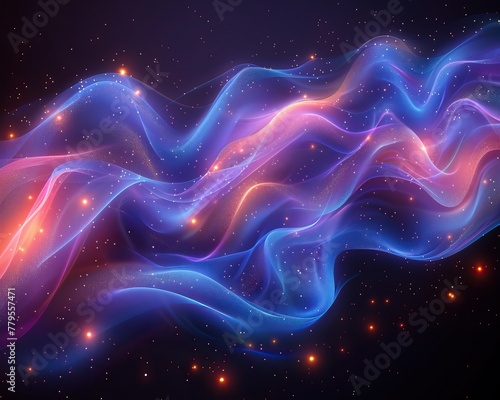 Abstract background featuring blue and purple liquid wavy shapes  imbued with a futuristic aesthetic. Glowing retro waves add an extra layer of intrigue to the composition