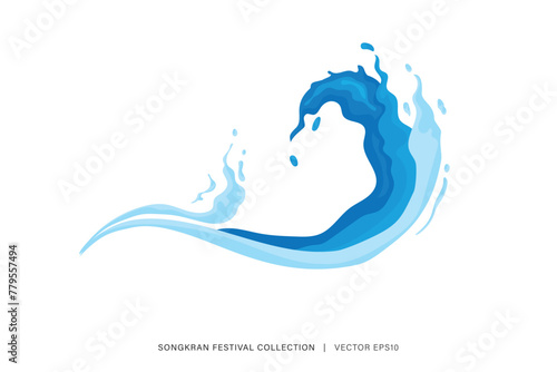 Blue water splash graphic design, summer Songkran festival decoration element, vector illustration