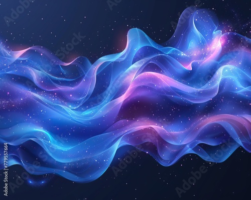 Abstract background featuring blue and purple liquid wavy shapes, imbued with a futuristic aesthetic. Glowing retro waves add an extra layer of intrigue to the composition © Fay Melronna 