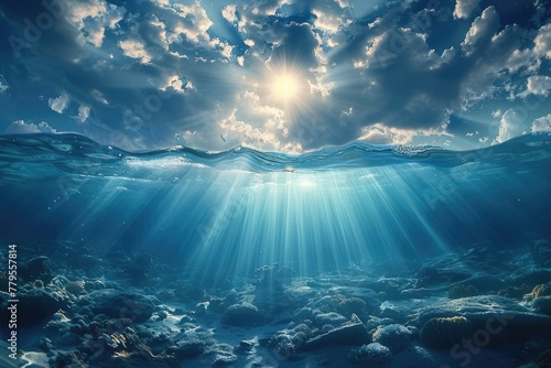 Serene Underwater Scene with Sunlight Filtering Through - Ocean's Ethereal Beauty