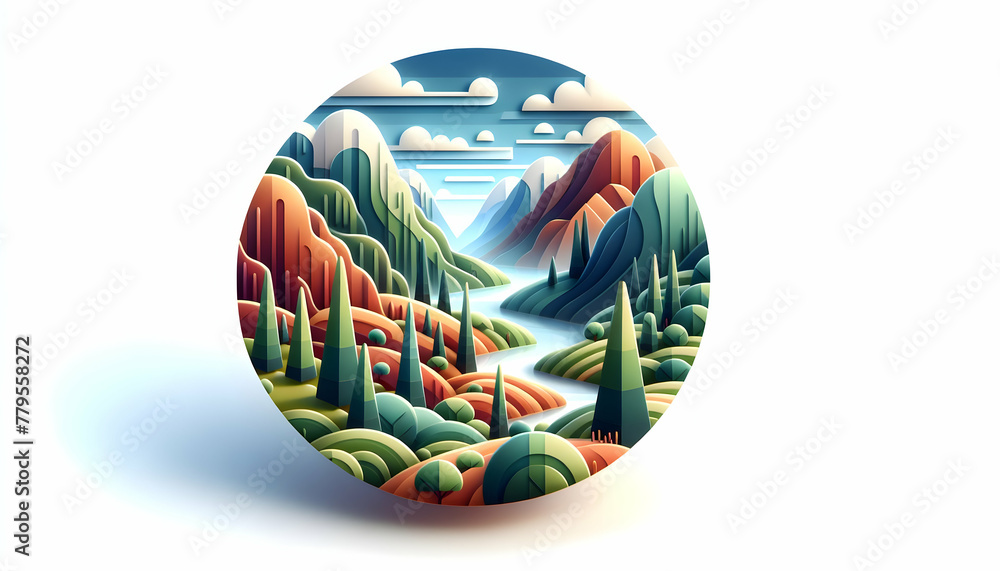 3d flat icon as Highland Harmony A harmonious blend of watercolor highland terrains. in nature and landscapes theme with isolated white background ,for advertisement and banner, Full depth of field, h 3d flat icon as Highland Harmony A harmonious blend of watercolor highland terrains. in nature and landscapes theme with isolated white background ,for advertisement and banner, Full depth of field, h
