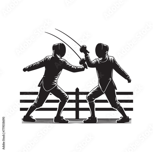 Fencing sport vector silhouette, side view. fencer illustration 